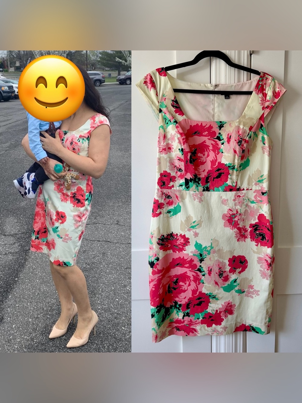 Ann Taylor Floral Square Neck Sheath Dress Pink Sz 10